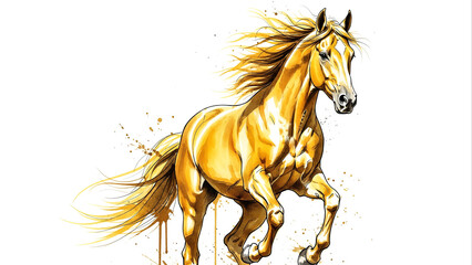 Majestic Golden Horse Galloping in Motion Expressing Power and Freedom