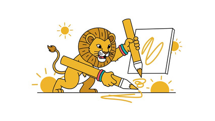 Cartoon Lion Drawing With Pencil Creative Graphic Design Concept Artwork