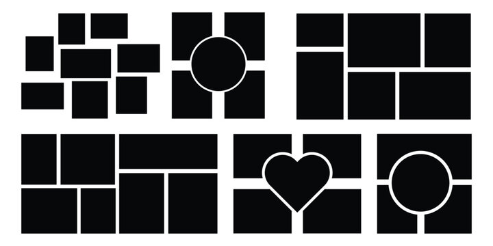 collage mockup frame. Image collage layout template set. Photo album or memory wall .Beige mosaic mood board grid collection. Picture frame set. Photo album idea for banner, poster, comic page, flyer.