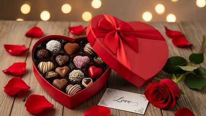 Celebrating Valentine's day with delicious chocolate treats and a beautifully wrapped gift box, perfect for showing your love
