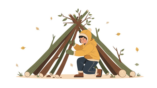 Child Builds Rustic Woodland Den For Outdoor Adventure And Creative Play