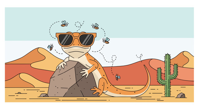 Cool Lizard With Sunglasses Chilling On The Desert Rock On Summer Vacation