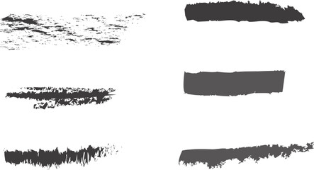 Black Grunge Brush Stroke Texture Set on White Background