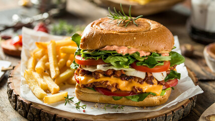 topped with lettuce and vegan cheese.