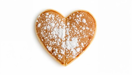 Fototapeta premium Heartshaped pancake with powdered sugar dusting on white background for valentine breakfast and sweet dessert concept