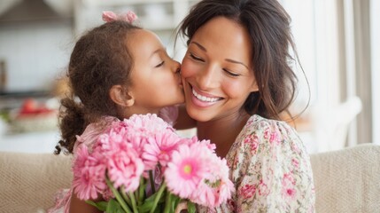 Mothers Day, Valentines Day, love holiday theme. A mother and daughter sharing a tender moment of affection.