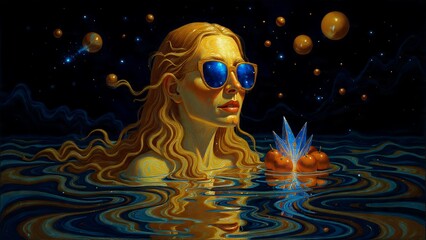 Fototapeta premium An enigmatic extraterrestrial stands upon a distant alien planet while a glowing UFO hovers in the deep reaches of space