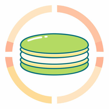 A stack of pancakes illustration in a circular frame viewed from directly above with a simple design