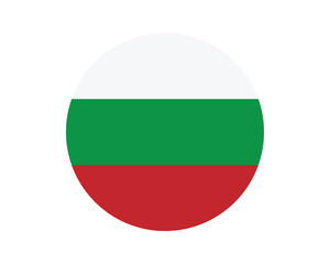 Obraz premium Circular icon of the Bulgaria national flag featuring white, green, and red horizontal stripes. Isolated on white background, suitable for web design, mobile apps, infographics, education, travel