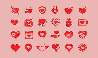vintage valentine icon, symbol of love, love icon, red valentine love icons.