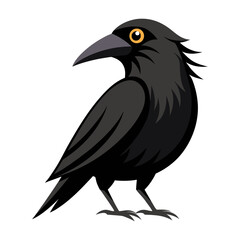 Obraz premium Black crow perched on a branch in a simple vector style on a white background