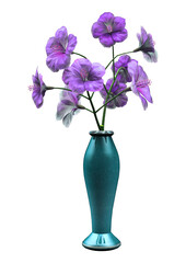 3d render purple hibiscus flower vase delicate isolated