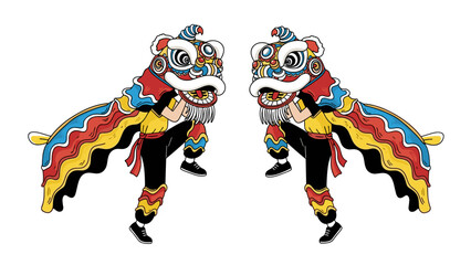Fototapeta premium Dynamic Chinese Lion Dance Performance Vector Illustration