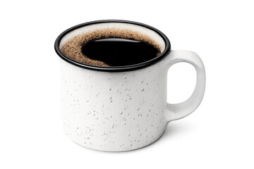 Coffee mug with foam and black rim on transparent background