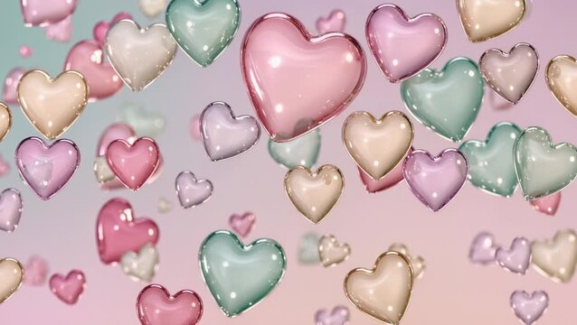 Seamless looping pastel heart bubbles floating softly with gentle iridescence. Ethereal, calming Valentine&rsquo;s Day motion background for love, romance, and self-care visuals.