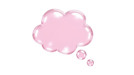 Pink speech bubble PNG isolated on transparent background, cute thought cloud with drops for social media and design use