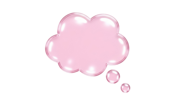 Pink speech bubble PNG isolated on transparent background, cute thought cloud with drops for social media and design use - Powered by Adobe