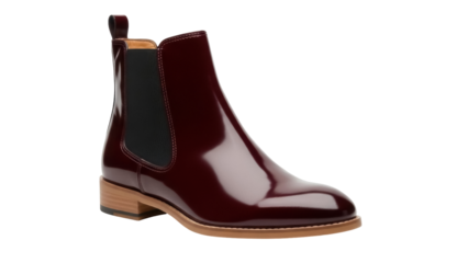Elegant burgundy leather Chelsea boot isolated PNG, stylish footwear for fashion and formal wear on transparent background
