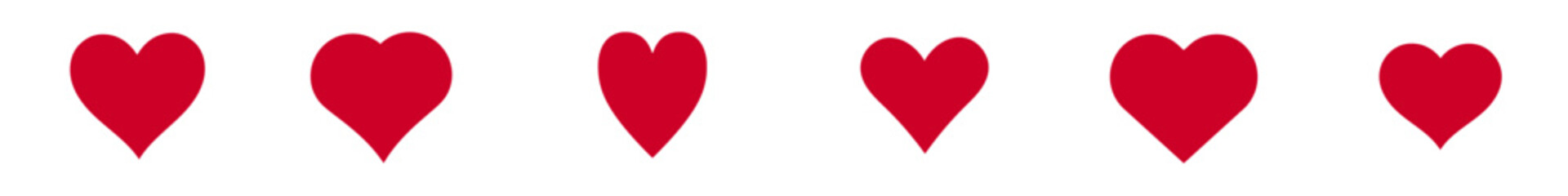 Red Heart Icon Set for Social Media Like Button Game Life Meter and Health Rating. Solid Flat Vector Symbols of Love Romance and Wellness Isolated on White Background for Web UI and Mobile App Design.