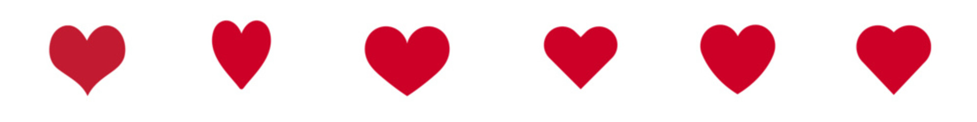 Red Heart Icon Set for Social Media Like Button Game Life Meter and Health Rating. Solid Flat Vector Symbols of Love Romance and Wellness Isolated on White Background for Web UI and Mobile App Design.