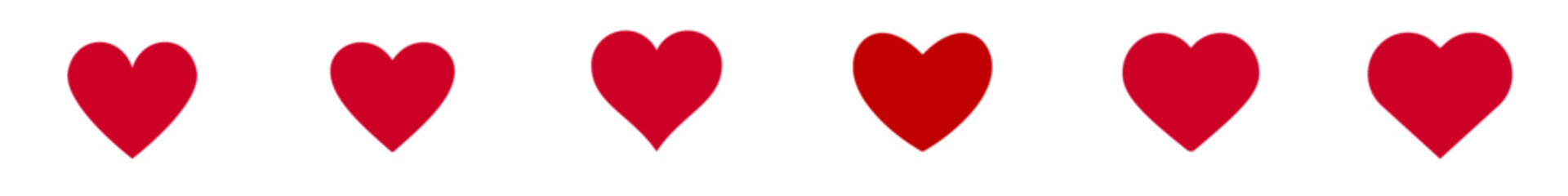 Red Heart Icon Set for Social Media Like Button Game Life Meter and Health Rating. Solid Flat Vector Symbols of Love Romance and Wellness Isolated on White Background for Web UI and Mobile App Design.