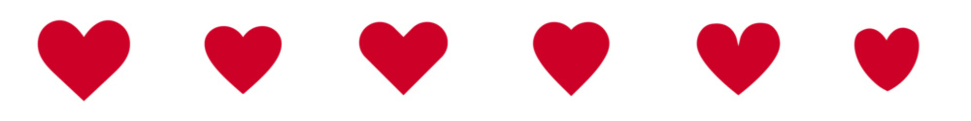 Red Heart Icon Set for Social Media Like Button Game Life Meter and Health Rating. Solid Flat Vector Symbols of Love Romance and Wellness Isolated on White Background for Web UI and Mobile App Design.