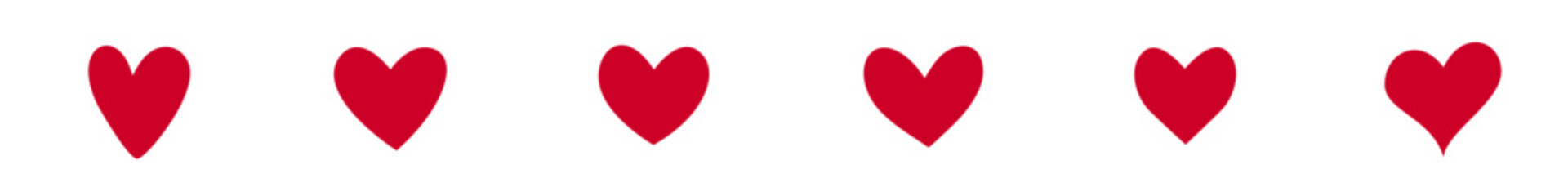 Red Heart Icon Set and Hand-Drawn Doodles for Social Media Like Button Game Life Meter and Health Rating. Flat Vector Symbols of Love Romance and Wellness Isolated on White for Web UI App Design.