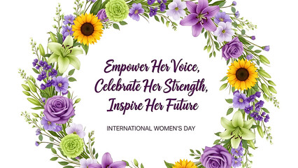 International Women's Day Floral Frame: A vibrant floral frame with inspiring message to empower, celebrate, and inspire women worldwide.