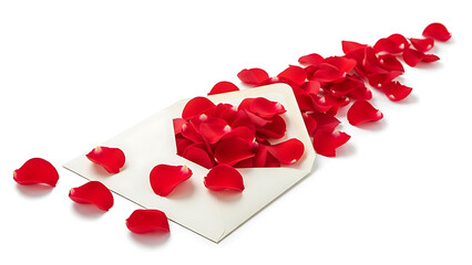Sealed with Love: A romantic gesture unfolds as a pristine envelope spills forth a cascade of vibrant red rose petals, each whispering tales of love, passion, and affection.