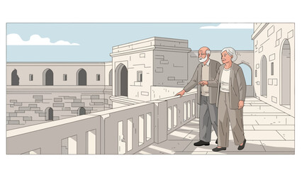 Elderly Couple Exploring Ancient Architecture Together In A European City