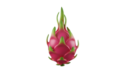 Vibrant pink dragon fruit with green scales cutout isolated on transparent background