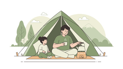 Obraz premium Father And Daughter Enjoying A Camping Trip In The Peaceful Outdoors