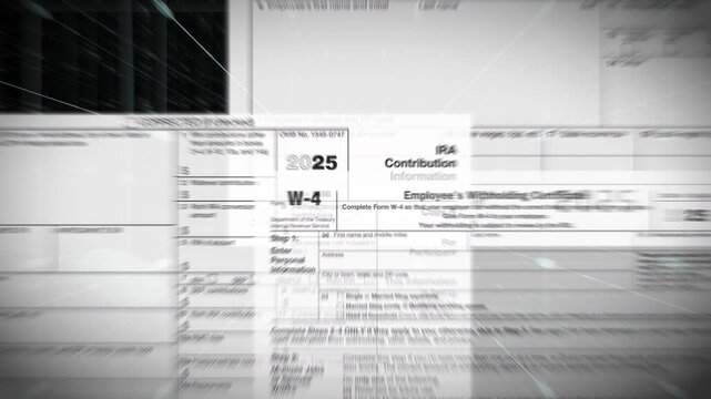 IRS 2025 Income Tax Returns Forms Zooming in Space Grid Background