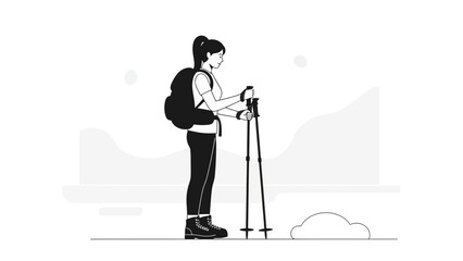 Female Hiker In Minimalist Style Illustration Ready For A Mountain Adventure