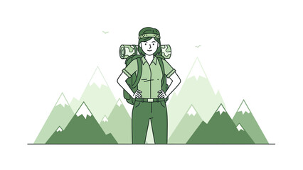 Female Hiker In A Mountain Landscape With A Backpack And A Confident Pose