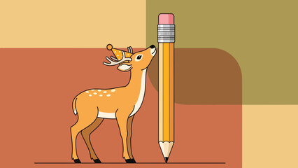Festive Fawn Gazing Upward At Large Pencil On Creative Background Illustration