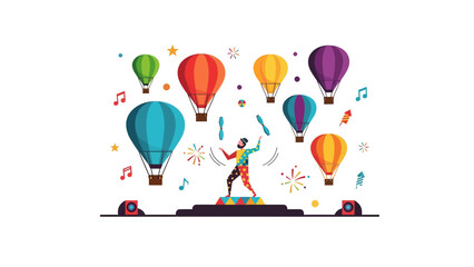 Festive Celebration With Juggler On Stage And Hot Air Balloons Background