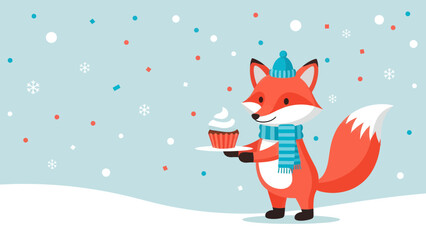 Festive Fox Delivering Sweet Treats on Winter's Day Holiday Celebration