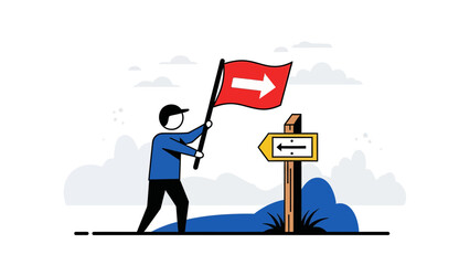 Finding Direction Represented By A Person Waving A Flag With Arrow Symbol