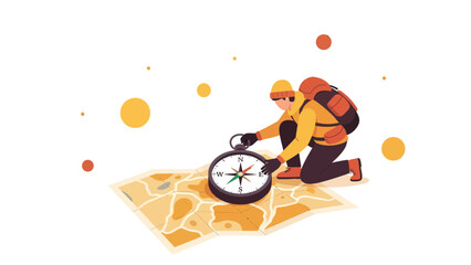 Finding New Routes Hiker Determining Direction On Map Using Compass Adventure