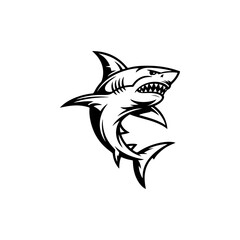 Fototapeta premium A dynamic great white shark mascot, ideal for sports team logos, fishing clubs, surf and dive brands, gaming avatars, apparel prints, stickers and aggressive marine themed designs.