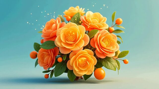 Orange-YellowRoseswithGreenLeavesandOrangeBerries