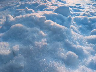 Fresh snow close-up in evening light.