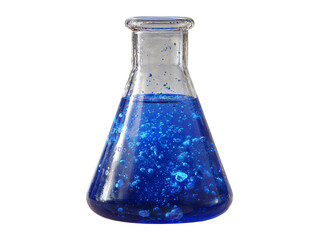 Laboratory flask with blue bubbling liquid isolated on transparent or white background, png