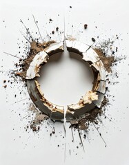 Obraz premium Cracked White Ring Surrounded By Debris Against A White Background