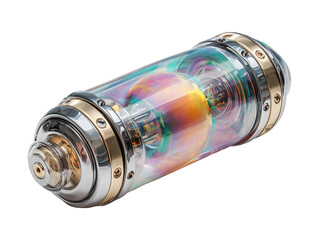 Futuristic energy capsule with glowing orb isolated on transparent or white background, png
