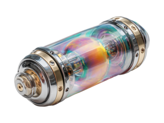 Futuristic energy capsule with glowing orb isolated on transparent or white background, png