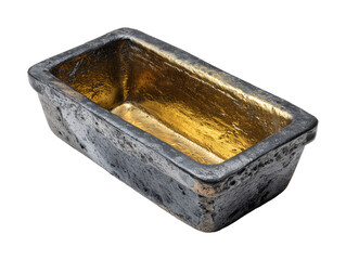 Ancient stone container with gold interior lining isolated on transparent or white background, png