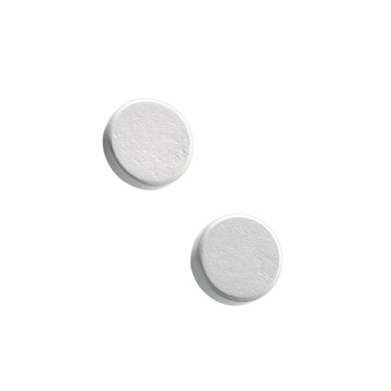 Two White Round Pills on a Black Background tablets isolated on a transparent background