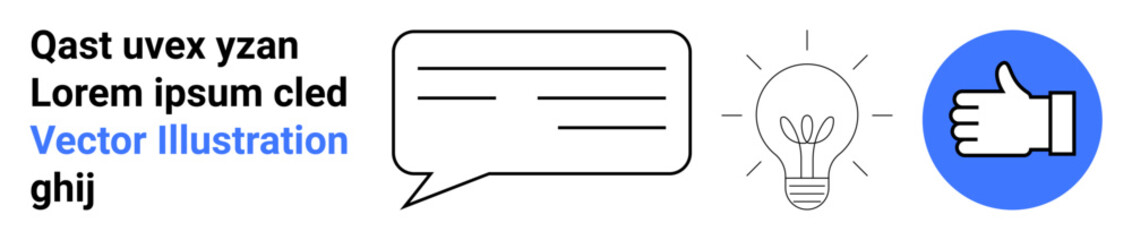 Communication, teamwork, creativity, idea sharing, approval, feedback. Speech bubble, light bulb and thumbs-up icons visually presented. Communication and creativity concept for varied © robu_s